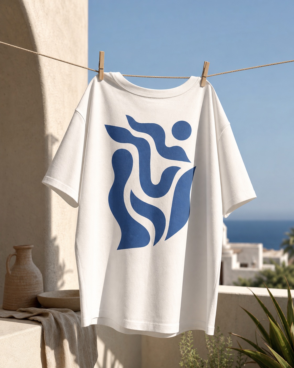 Sunwashed tee merch photographed in a curated real-life setting
